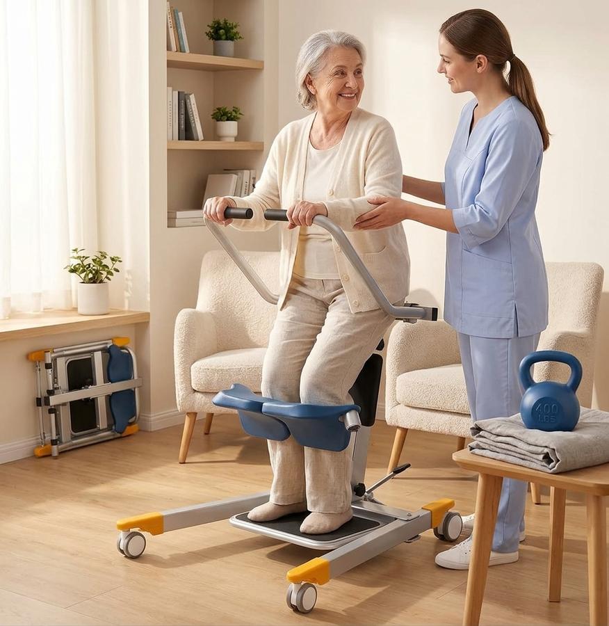 Caregiver using patient lift at home